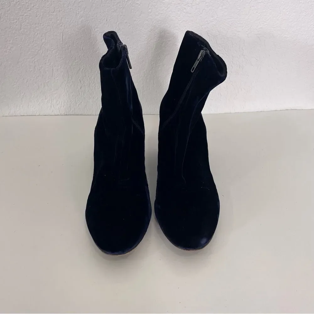 ASH Navy Blue Velvet Block Heel Booties - Picture 3 of 7